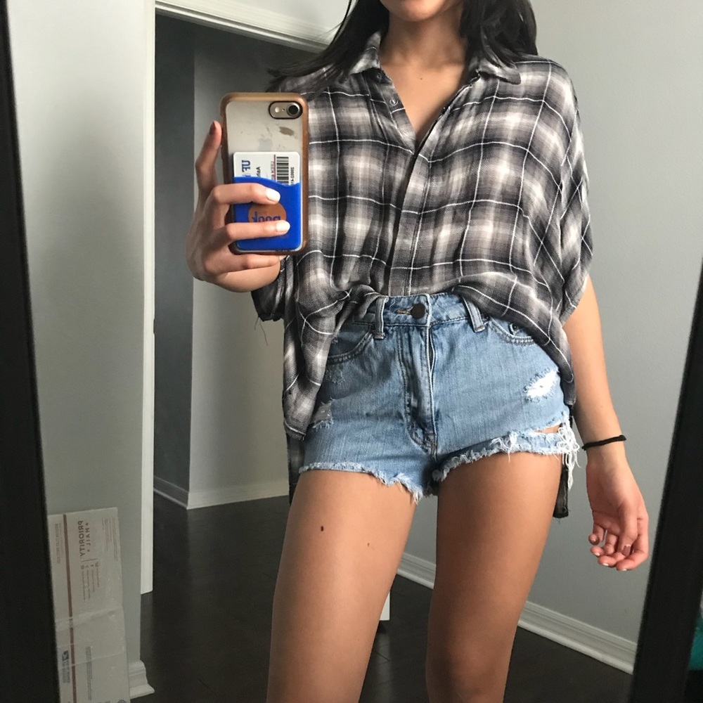 Plaid Bat Sleeve Button Down